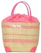 Colorful Straw / Beach / Shopper / Tote Bag Medium Natural / Pink 14 1/2" x 10 1/2"