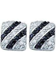 10K White Gold 0.27CT Black & White Diamond Stripe Fashion Earring