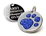 Personalised Engraved 25mm Glitter Blue Paw Print Dog Pet ID Tag Disc