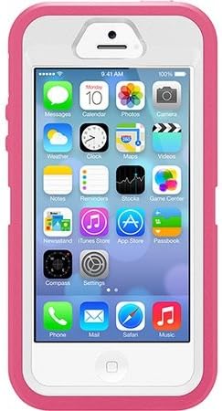 OtterBox Defender Series Case with Holster Clip & Screen Protector for iPhone 5 & 5s - Retail Packaging - Blaze Pink / White