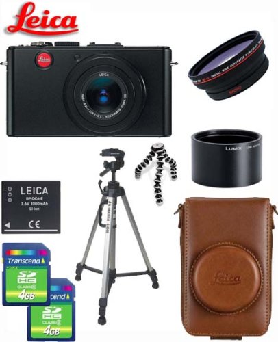 Leica DLux 4 10.1MP 2.5X Digital Camera Black Leica Leather Carry Case Brown Willoughby's Two 2 4GB Deluxe Travelers Package