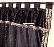 2 Black Sari Drapes, Panels, Curtains - Tab Tops with attached beaded valance