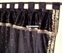 2 Black Sari Drapes, Panels, Curtains - Tab Tops with attached beaded valance Curtain Length: 76 Inches