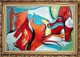 IMAGE OF Moving Objects Abstract Art Oil Painting, with Ornate Antique Dark Gold Wood Frame 30 x 42 inches