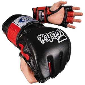 Fairtex Ultimate Combat Open Thumb MMA Gloves, Black/Red, Large