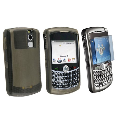 Clear Smoke TPU Rubber Skin Case Cover + Reusable Screen Protector for Blackberry Curve 8300 / 8310 / 8320 / 8330