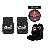 A Set of 2 Universal-Fit NFL Rubber Floor Mats, 2 Front Universal Fit Bucket Style Seat Covers, and a Comfort Grip Steering Wheel Cover - Miami Dolphins