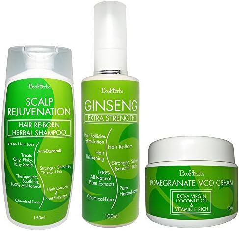 EcoHerbs Ginseng Extra Strength SET: Hair Loss, Hair Growth, Grow, Thin, Thinning, Thick, Thicker, Thickening For Beginning, Serious & Critical Hair Loss Or Near Bald