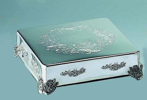12″ SILVER PLATED SQUARE CAKE PLATEAU WITH DESIGN