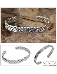Novica Sterling Silver Aztec Warrior Cuff Bracelet (Mexico)