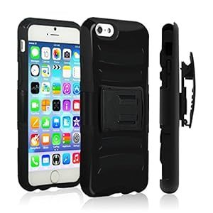 iPhone 6 Plus Case,VAKOO® iPhone 6 Plus Belt Clip 3-in-1 Combo Holster Case Set Shockproof Drop Proof Heavy Duty Rugged Soft Silicone Dual Layer Armor Stand Case with Locking Belt Swivel Clip Viewing Kickstand for Apple iPhone 6 Plus 5.5 inch BLACK