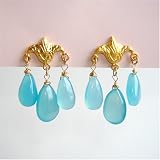 Fleur De Lis Earrings with Blue Chalcedony Drops
