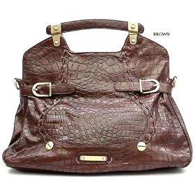 Brown Madison Faux Croc Leather Satchel Bag Purse Handbag