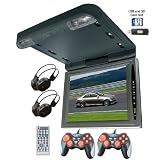 Car 10.5 Entertainment System, 10.5 Flip Down TFT Monitor with Built-in DVD Player and Games. FM and IR Transmission. Includes 2 Wireless Headphones and 2 Game Controllers