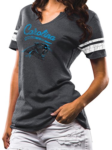 Ladies Carolina Panthers Charcoal Game Tradition Notch Neck Tee Shirt (Large)