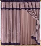 Chezmoi Collection Faux Silk Purple & Lilac Embroidery Tree Design Window Curtain / Drape Set with Sheer Backing