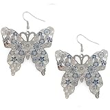 Butterfly Light Metal Delicate Floral Perforation With Blue Detail Accent Fashion Earrings