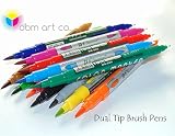 12 Pack Dual Tip Watercolor Brush Pen Set- Brush Tip & Fine Tip, Water Based Markers, All Levels of Experience, Blending, Shading, Calligraphy, Drawing, Rich, Vibrant Colors Great For Adult Coloring