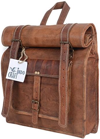 INDOCRAFT Men's Leather Vintage Roll On Laptop Backpack Rucksack One Size Brown