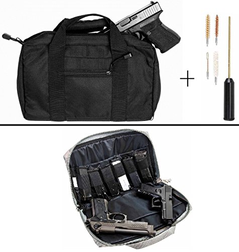 Ultimate Arms Gear Stealth Black Beretta 92, 96, PX4 9mm .22 .357 Sig 38 Special .40 S&W .45 ACP GAP Discreet Dual Tactical Hand Gun Handgun Revolver Case Bag Rag Holds 2 Pistols with 6 Interior Double Stack Single Mag Magazine Pockets and Carry Handle + Compact Pocket Sized Travelling Cleaning Kit