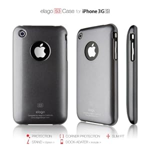 elago S3 EL-S3-GM Case for iPhone 3G, 3GS with Dock Adapter and Logo Film (Gun Metal)