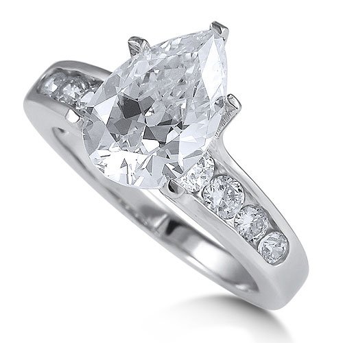 Sterling Silver Ring Pear Cut Cubic Zirconia Solitaire Ring 3.2 ct.tw - Nickel Free Valentine Engagement Ring