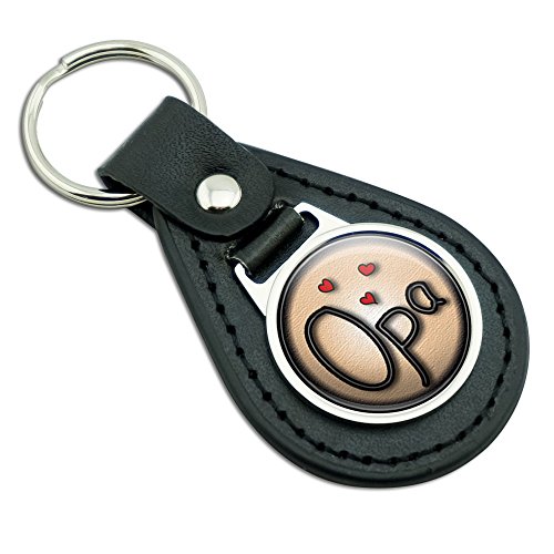 Opa Grandpa Love Hearts Black Leather Metal Keychain Key Ring