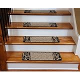 Carpet Stair Treads - Black and Beige Scroll Border