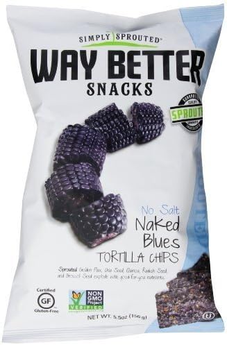 Way Better Snacks Naked No salt Blues Tortilla Chips, 5.5 oz bag (12 Pack) ( Value Bulk Multi-pack)