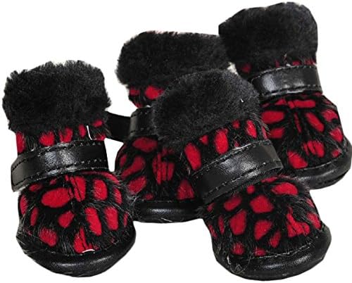 Non-slip Durable Plush Puppy Pet Dog Snow Shoes Boots (1# 3.3*4.0cm, Red)