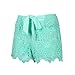 Womens New Sexy Elastic Openwork Celeb Lace Crochet Bow Shorts Mira Hot Pants (L, Green1)
