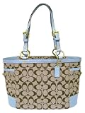 Coach Gallery Signature Khaki Bag Tote Blue Patent Trim 11658