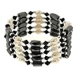 Magnetic Wrap Necklace/Bracelet - Black Bicone with Pearls - 32'' in Length