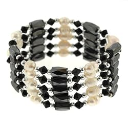 Magnetic Wrap Necklace/Bracelet - Black Bicone with Pearls - 32'' in Length