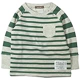 《H28年秋冬物》 nico hrat(ニコフラート) 製品洗い加工済み 30/10綿裏毛ボーダートレーナー 100cm/GN NO.B-260363