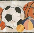 Tan Collage Play Ball Wallpaper Border