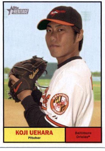 2010 Topps Heritage Baseball Card # 282 Koji Uehara - Baltimore Orioles - Mint Condition - MLB Trading Card Shipped In Protective ScrewDown Display Case!