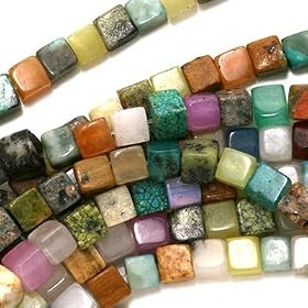 Gemstone Cube Bead Mix 4 x 4mm Beads /15.5 Inch Strand