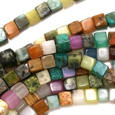 Gemstone Cube Bead Mix 4 x 4mm Beads / 15.5 Inch Strand
