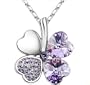 Femme Cristal Collier Tr�fle � Quatre Feuilles Porte-bonheur Cristal et Cha�ne chaine 18 inches en Plaqu� Or Blanc 18 Carats- Amethystine Purple