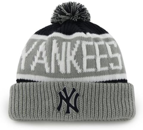 New York Yankees Navy Blue "Calgary" Beanie Hat with Pom - MLB NY Cuffed Winter Knit Toque Cap