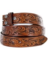 Western Embossed Tooled Brown Leather Belt Strap w/ Snaps for Interchangeable Buckles