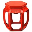 Handmade 21" Red Wood Hexagon Barrel Accent / End Table With Carved Open Leg Design