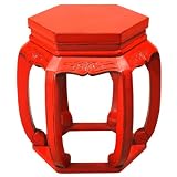 EXP Handmade 21" Red Wood Hexagon Barrel Accent / End Table With Carved Open Leg Design