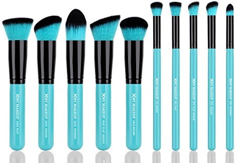 XMY Makeup Professional 10pcs Face Powder Kabuki Contour Cosmetic Foundation Makeup Brushes (Black/blue-blue Brushes)