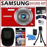 Samsung SH100 14.2MP Wi-Fi Digital Camera with 5X Optical Zoom in Red + 4GB ....