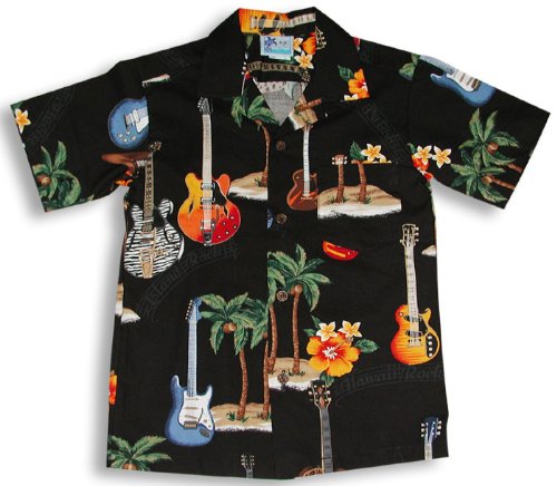 Hawaiian Rock Guitars Boys Hawaiian Aloha Shirt in Black