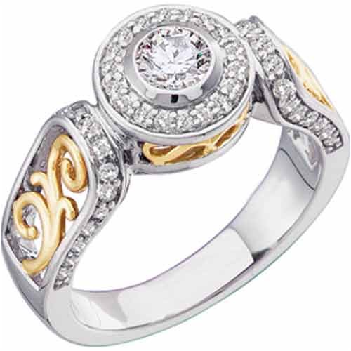 0.75 Ct.T.W. Round Brilliant Cut Diamonds 14Kt. Two Tone Gold. Designer Style Diamond Engagement Ring
