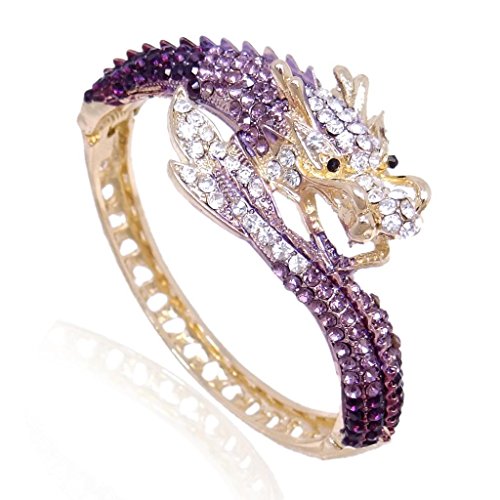 EVER FAITH® Gold-Tone Bold Dragon Bracelet Purple Austrian Crystal