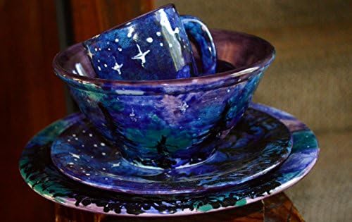 Starry Night Hand Thrown Yarn Bowl With Dinnerware and Matching Book